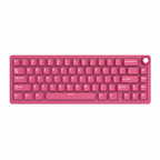 Compact mechanical keyboard with dark keycaps, beige highlights, and a metal volume knob