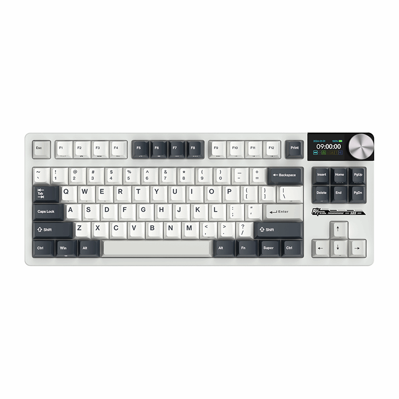 Mechanical gaming keyboard with digital display and yellow accents Main image