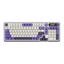 Purple and white mechanical gaming keyboard with digital display and yellow accents