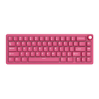 Compact mechanical keyboard with dark keycaps, beige highlights, and a metal volume knob