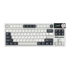 Mechanical gaming keyboard with digital display and yellow accents