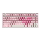 Pink and white mechanical gaming keyboard with rotary knob and compact layout