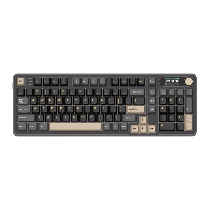 Mechanical gaming keyboard with digital display and yellow accents Main image