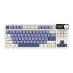 Mechanical gaming keyboard with digital display and yellow accents
