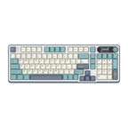 Mechanical gaming keyboard with digital display and yellow accents