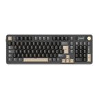 Mechanical gaming keyboard with digital display and yellow accents
