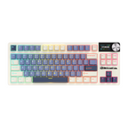 Mechanical gaming keyboard with digital display and yellow accents