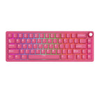 Compact mechanical keyboard with dark keycaps, beige highlights, and a metal volume knob