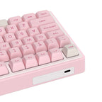 Pink and white mechanical gaming keyboard with rotary knob and compact layout
