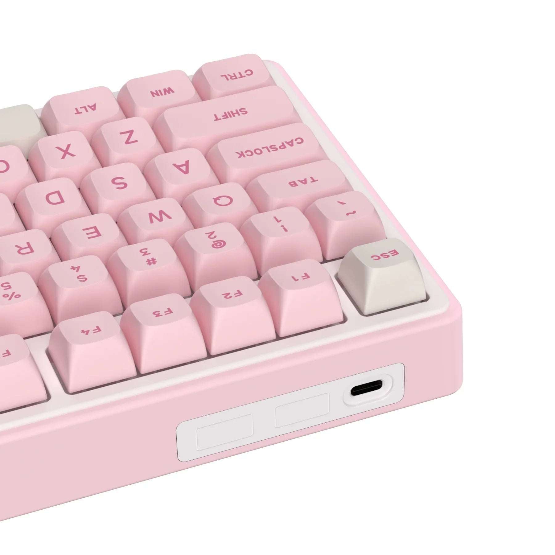 Pink and white mechanical gaming keyboard with rotary knob and compact layout