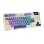 Mechanical gaming keyboard with digital display and yellow accents