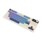 Mechanical gaming keyboard with digital display and yellow accents