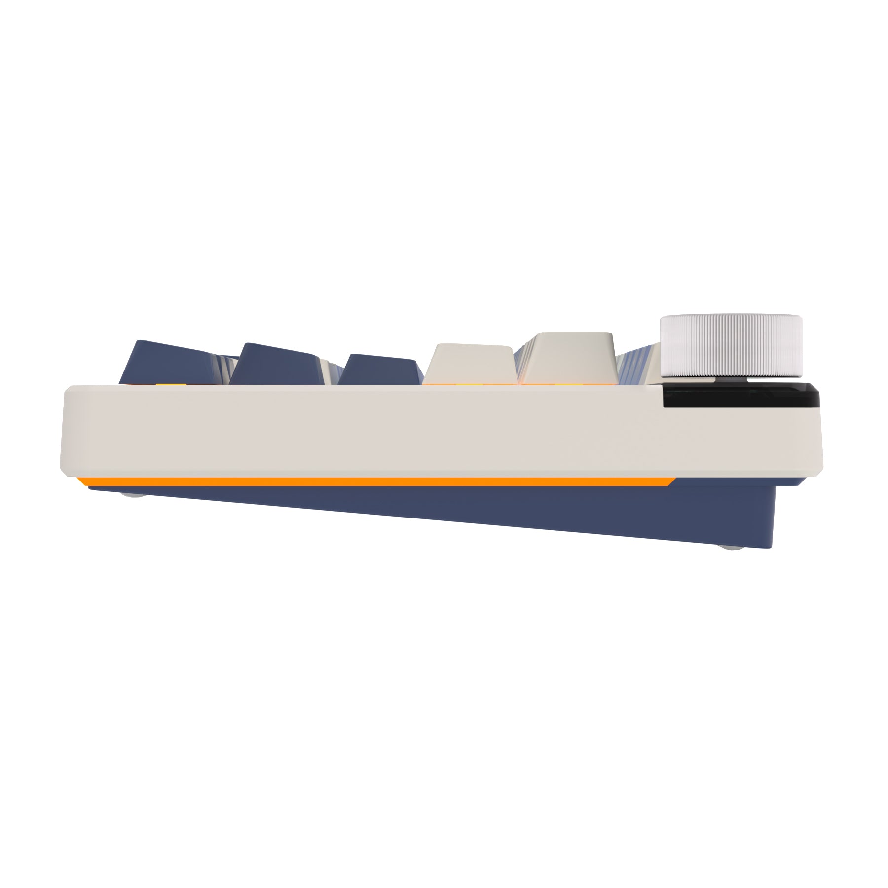 Mechanical gaming keyboard with digital display and yellow accents