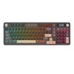 Mechanical gaming keyboard with digital display and yellow accents