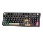 Mechanical gaming keyboard with digital display and yellow accents