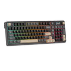 Mechanical gaming keyboard with digital display and yellow accents