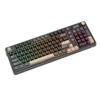 Mechanical gaming keyboard with digital display and yellow accents