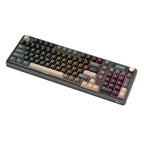 Mechanical gaming keyboard with digital display and yellow accents