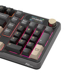 Mechanical gaming keyboard with digital display and yellow accents