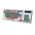 Mechanical gaming keyboard with digital display and yellow accents