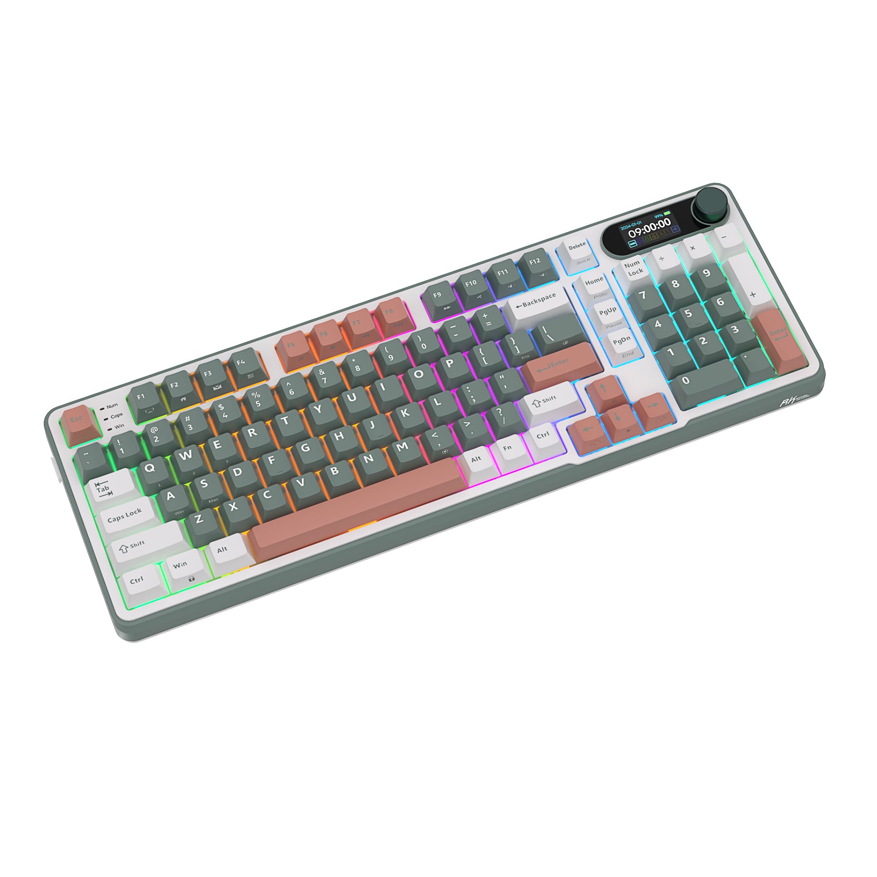 Mechanical gaming keyboard with digital display and yellow accents