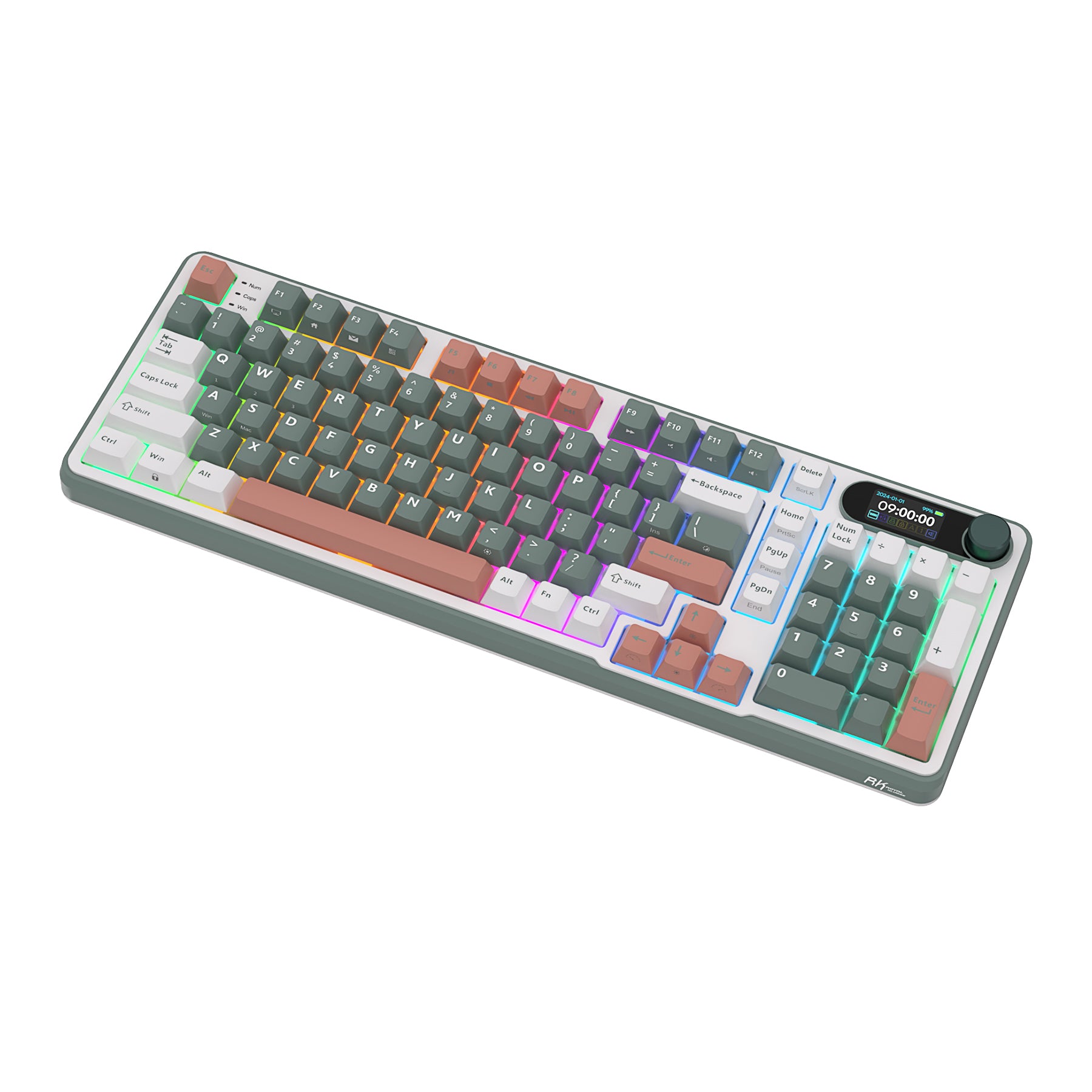 Mechanical gaming keyboard with digital display and yellow accents