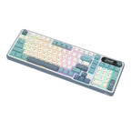 Mechanical gaming keyboard with digital display and yellow accents