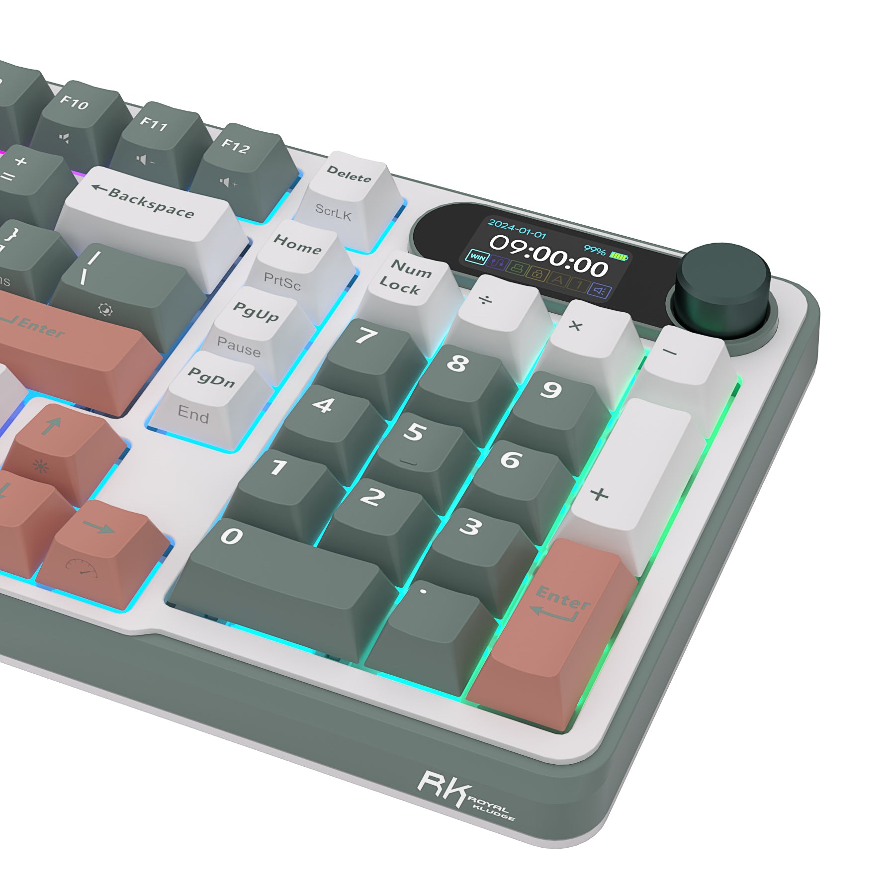 Mechanical gaming keyboard with digital display and yellow accents
