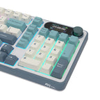 Mechanical gaming keyboard with digital display and yellow accents