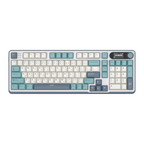 Mechanical gaming keyboard with digital display and yellow accents