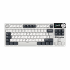 Mechanical gaming keyboard with digital display and yellow accents