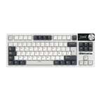 Mechanical gaming keyboard with digital display and yellow accents