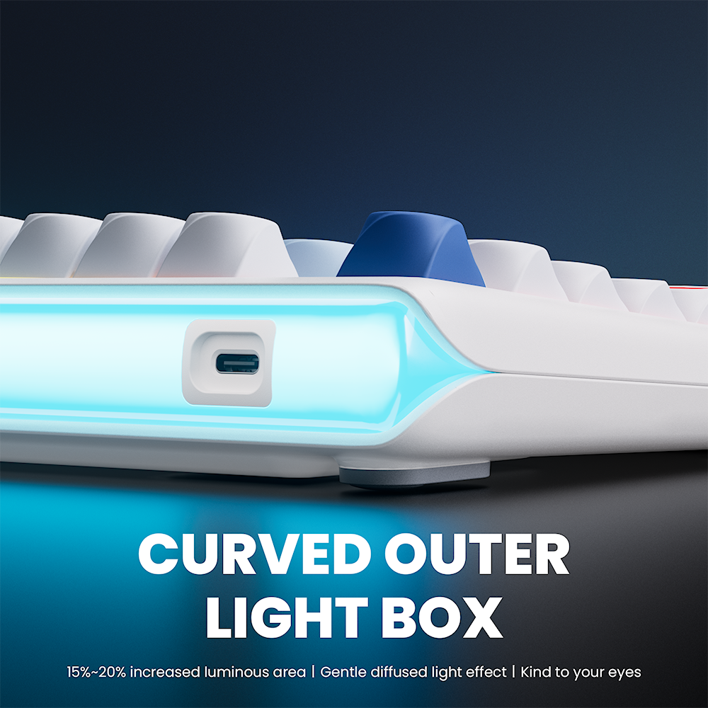 Close-up of the R99 curved outer RGB light bar and USB-C port